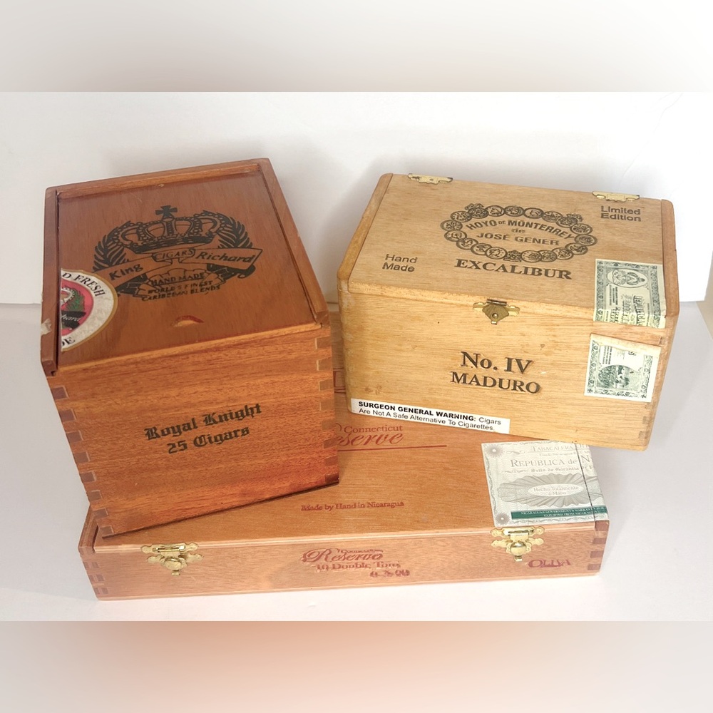 Lot 3 Wooden Cigar Boxes, King Richard, Oliva, Hoyo de Monterrey